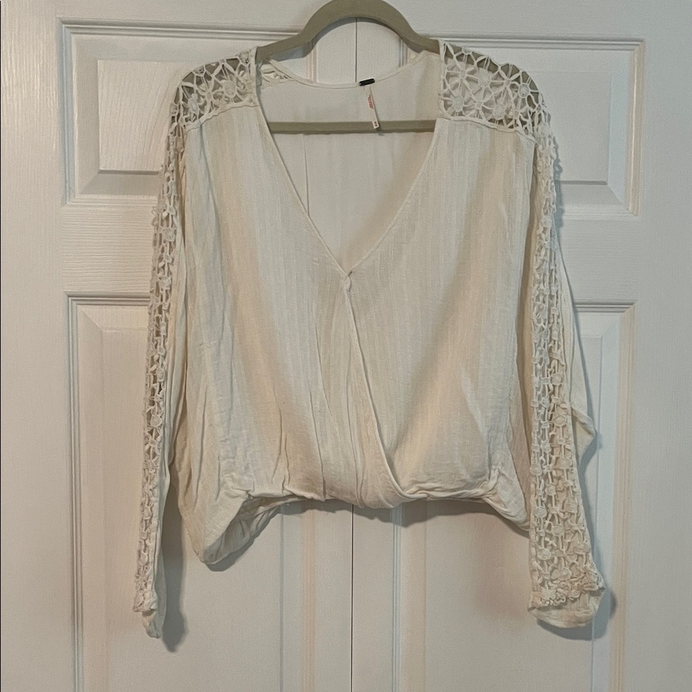 Free People Cream Lace Sleeve Blouse